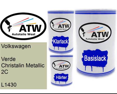 Volkswagen, Verde Christalin Metallic 2C, L1430: 500ml Lackdose + 500ml Klarlack + 250ml Härter - Set, von ATW Autoteile West.